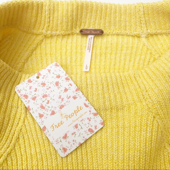 free people chunky knit sweater in lemon pop large - Picture 8 of 8